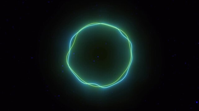 Cosmic scene with glowing green irregular ring and starfield. Abstract cosmic scene with glowing green irregular ring for portals. Creative cosmic scene with green ring.