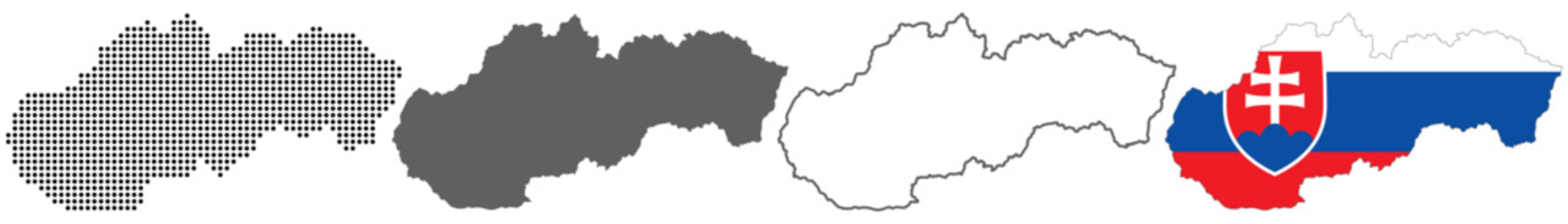 Slovakia country map vector set with dotted pattern solid silhouette outline and national flag illustration