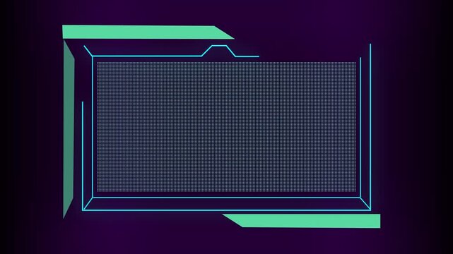 Futuristic neon frame with grid of dots on purple. High tech futuristic neon frame with grid of dots for tracking telemetry. Modern futuristic neon frame with grid.