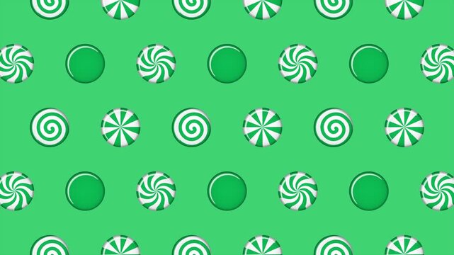 Striped sugar candy animation. Peppermint swirl candies seamless pattern. 4K animation for new years day, sweet-stuff, winter holiday, dessert, new years event