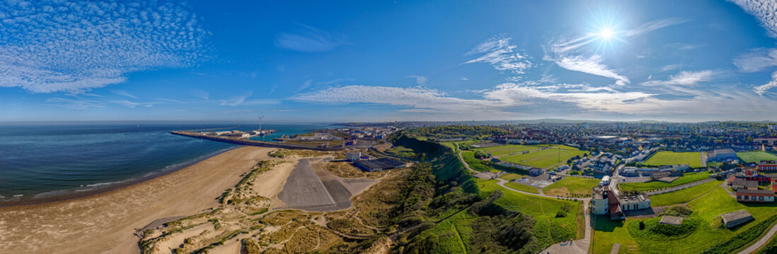 Boulogne sur Mer commercial port and beach panoramic view