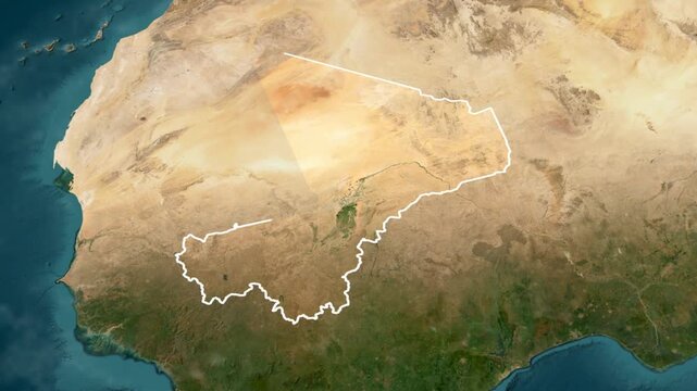 3D animated map of Mali with its borders 00:15