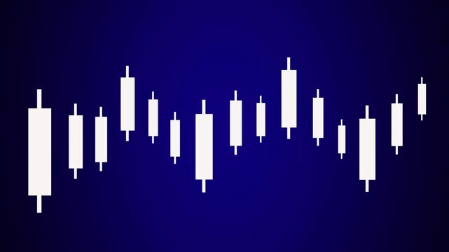 White Japanese candlestick chart on dark blue gradient field. Financial white Japanese candlestick chart for stock trading analysis. Corporate white candlestick chart.