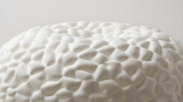 White textured foam cushion or orthopedic mattress topper layer with soft bumpy pattern isolated on neutral background