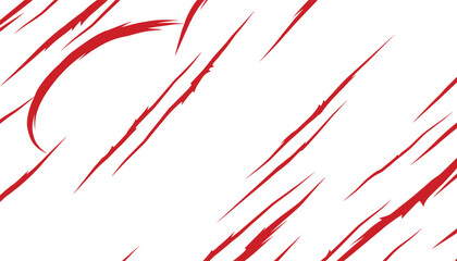 Fototapeta premium Abstract design with diagonal dynamic red brush strokes resembling scratches or paint splatters on a clean white background.