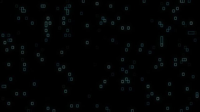 Abstract dark background with scattered small blue digital squares. Technical abstract dark background with scattered small blue squares. Tech abstract dark background.