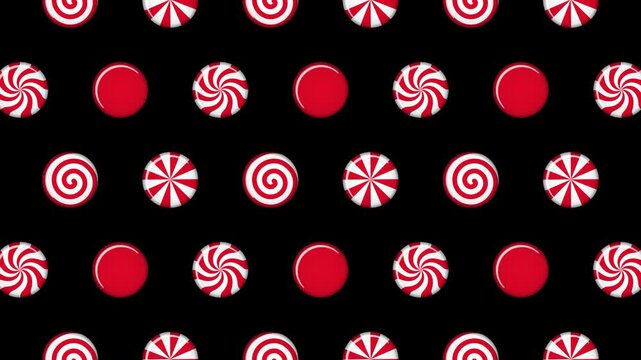 Striped sugar candy animation. Peppermint swirl candies seamless pattern. 4K animation for new years day, sweet-stuff, winter holiday, dessert, new years event