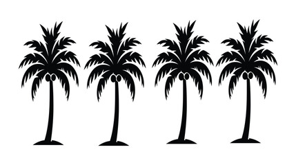 Naklejka premium Palm silhouette vector icon set of four identical tropical trees