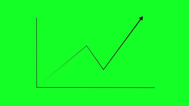 Line graph increasing over time on green screen background