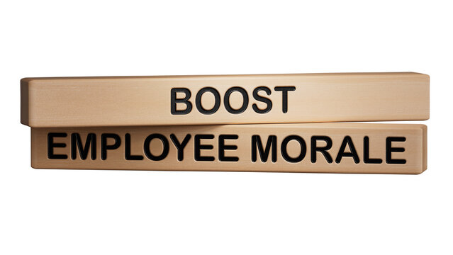 Text BOOST EMPLOYEE MORALE. Wooden cube blocks. Copy space.Supports PNG files with transparent backgrounds.