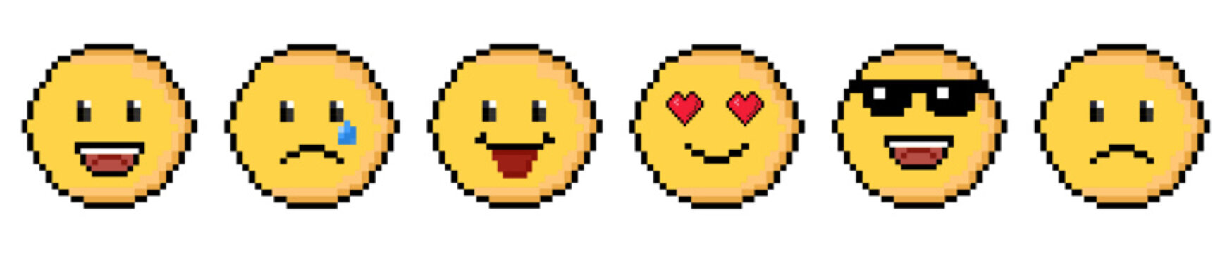 Banner Set of retro 8-bit pixel art emoji Vector graphic design art