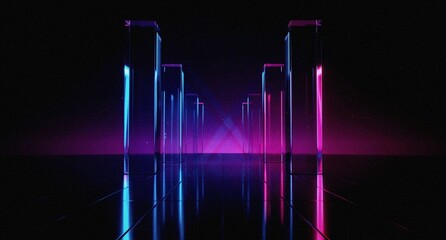 Abstract Cyberpunk Data Flow, Glowing Neon Glass Bars Technology Background