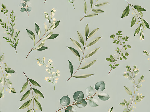 Eucalyptus Leaf Botanical Seamless Pattern Mint Green