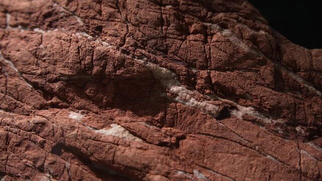 Layered red stone surface with natural mineral detail