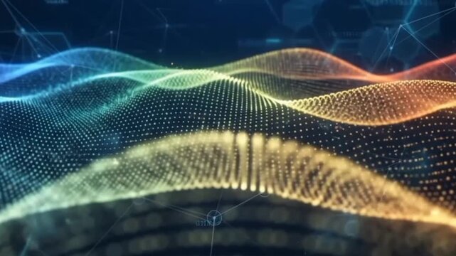 Abstract digital wave spectrum analysis with futuristic sound visualization in neon gradient