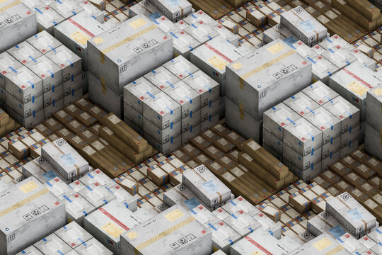 3D dense package storage forming an industrial cargo grid.