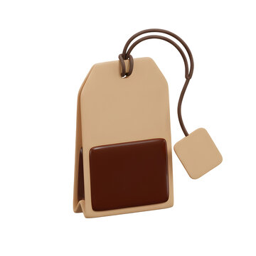 Minimalist 3D render of a tea bag with string and tag
