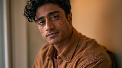 Obraz premium Workplace Loneliness Young Indian Man In Coworking Space