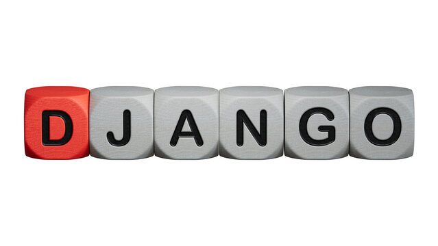 DJANGO word text from wooden cube block letters.close up of wooden elements,Business Concept.Supports PNG files with transparent backgrounds.