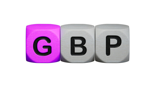 wooden cube block with GBP business word.close up of wooden elements,Business Concept.Supports PNG files with transparent backgrounds.