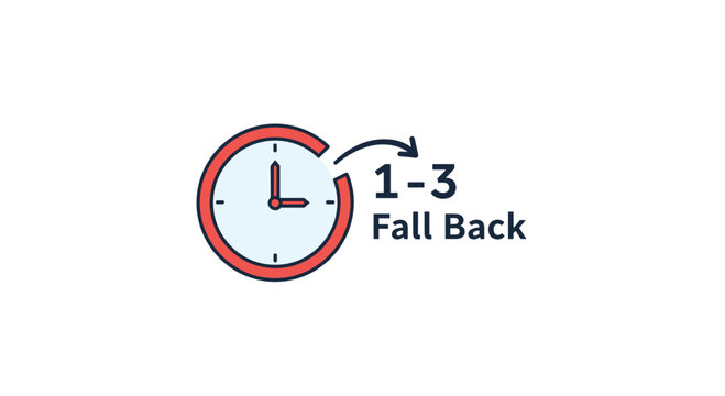 Daylight saving time graphic reminds viewers to fall back with a red clock icon and clear text for autumn time adjustment.