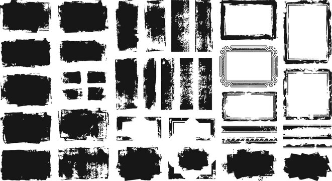 collection of grunge frames and rectangles for design and decoration purposes  various shapes and sizes