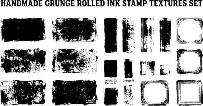 Handmade grunge rolled ink stamp textures set for design elements  various shapes and sizes