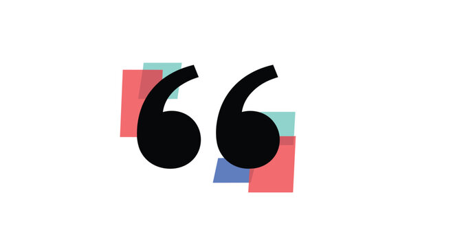 Large black quotation marks set against a background of colorful translucent squares representing quotes, testimonials, or dialogue.