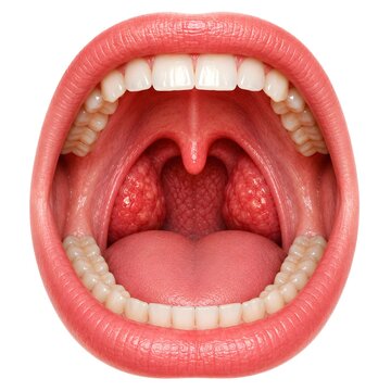 Enlarged Palatine Tonsils Anatomy, Open Mouth ENT Medical Illustration