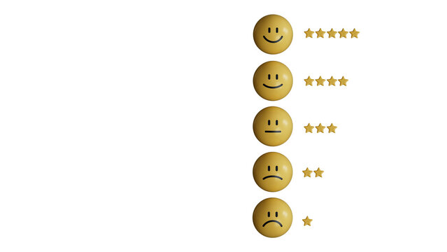 emotion face print screen on circle yellow block with golden stars for the best customer client evaluation for use product and service concept by 3d rendering.