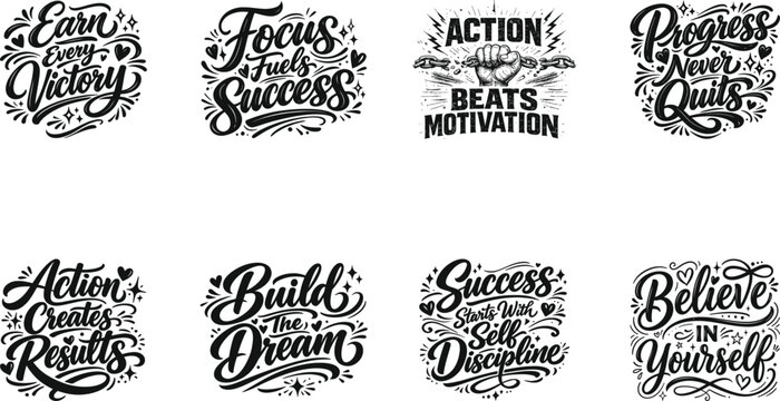 Inspirational Typography Quotes Bundle Hand Lettering Motivation Vector Design Set