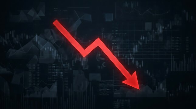 Stock Market Crash and Economic Recession Concept with Red Arrow