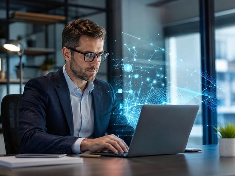 Business Professional Using AI Automation at Work