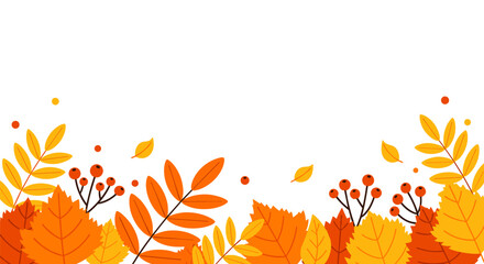 Autumn foliage and berry border with copy space seasonal botanical illustration decoration background © SujonStock