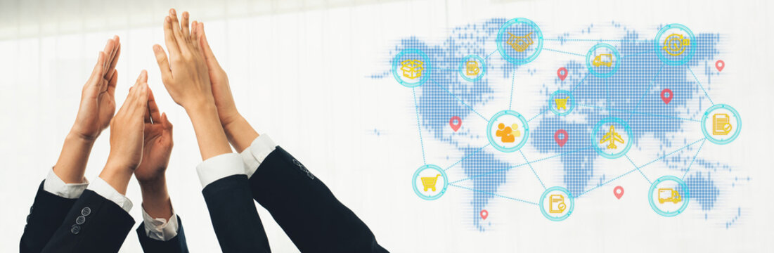 Diverse Hands Reaching Upward Towards an Abstract Global Map with Connectivity and Digital Icons Symbolizing Collaboration and Global Business Success. Entropy.
