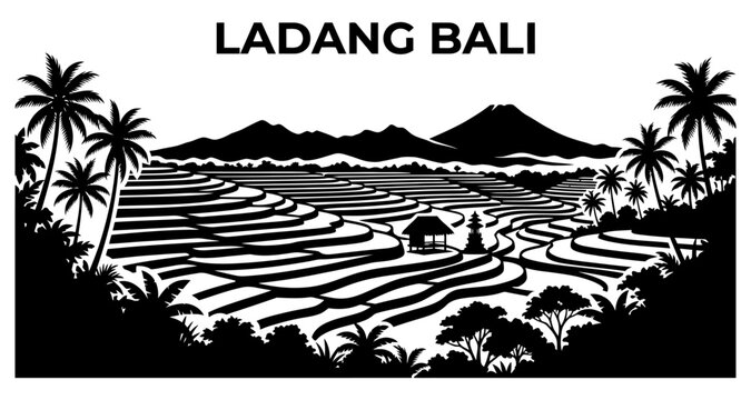 Balinese Rice Terraces with Palm Trees and Mountains in Silhouette During Daytime