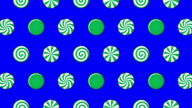 Striped sugar candy animation. Peppermint swirl candies seamless pattern. 4K animation for new years day, sweet-stuff, winter holiday, dessert, new years event