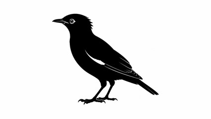 Obraz premium Minimalist black bird silhouette on white background, avian profile graphic, dark songbird shape for logo design and nature branding