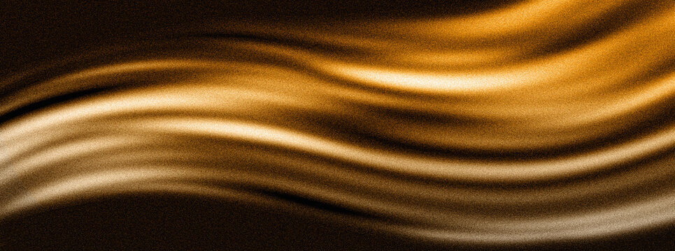 Abstract golden background, grain texture wavy lines, orange yellow brown curved stripes on black backdrop, dark noise texture effect web banner, header, wallpaper design