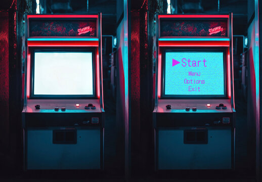 Retro Arcade Machine Mockup With Neon PSD