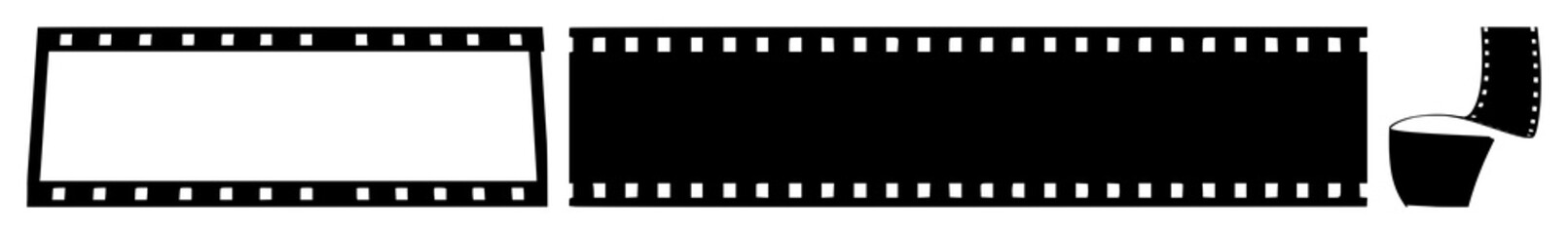 Fototapeta premium Black silhouette, white background: film strip set with simple line art design featuring sketches, drawings, vector graphics with minimalist and simple illustrations