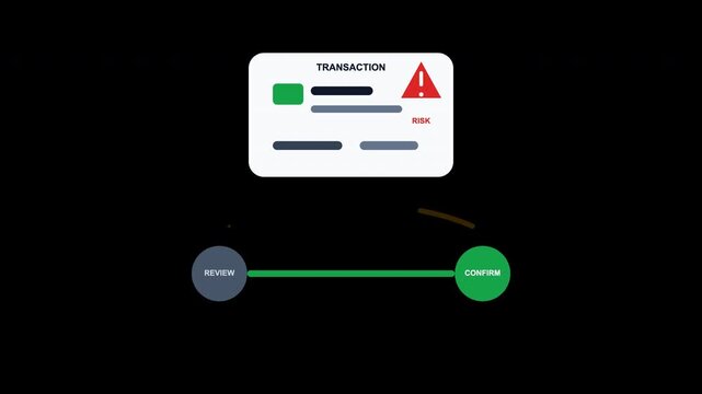 Digital transaction warning alert graphic for web and app interfaces. Suitable for fintech companies, online banking, and cybersecurity presentations.