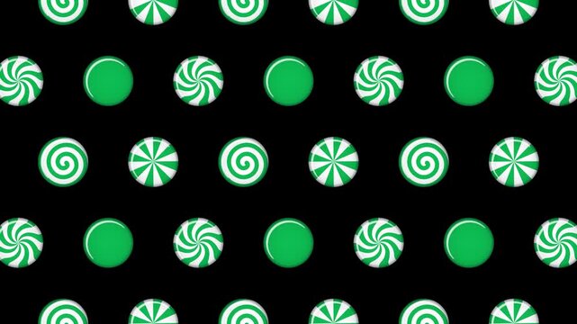 Striped sugar candy animation. Peppermint swirl candies seamless pattern. 4K animation for new years day, sweet-stuff, winter holiday, dessert, new years event