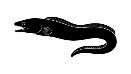 Obraz premium Minimalist moray eel silhouette, black sea creature icon on white background, predatory saltwater fish graphic, aquatic wildlife illustration for logo design