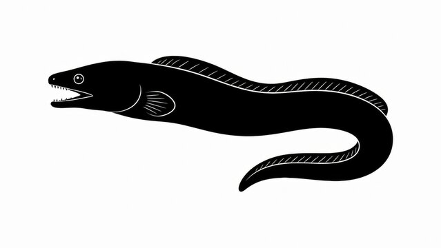 Minimalist moray eel silhouette, black sea creature icon on white background, predatory saltwater fish graphic, aquatic wildlife illustration for logo design