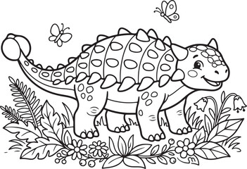 Dinosaur, Stegosaurus, Black and White, Coloring Book, Vector Illustration, Kids, Education © Nayeem