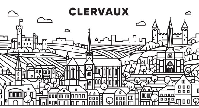 Clervaux Castle Skyline Illustration
