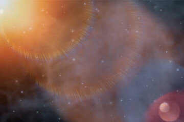 Abstract cosmic background with brilliant sun flare, glowing celestial light, starfield, colorful nebula clouds, atmospheric galactic galaxy space scene © HARSH