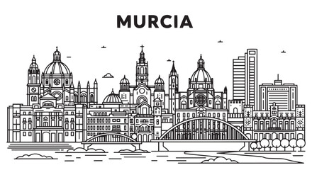 Fototapeta premium Murcia Skyline Black and White Illustration