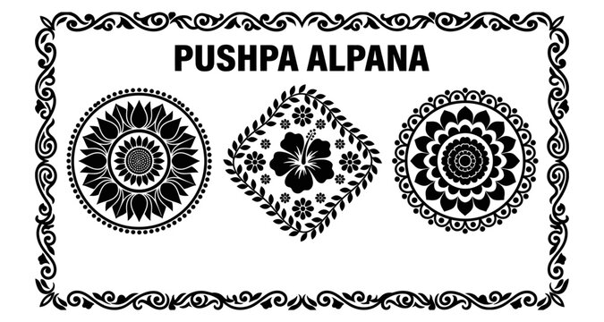 Floral decorative elements in silhouette style for cultural celebration and design